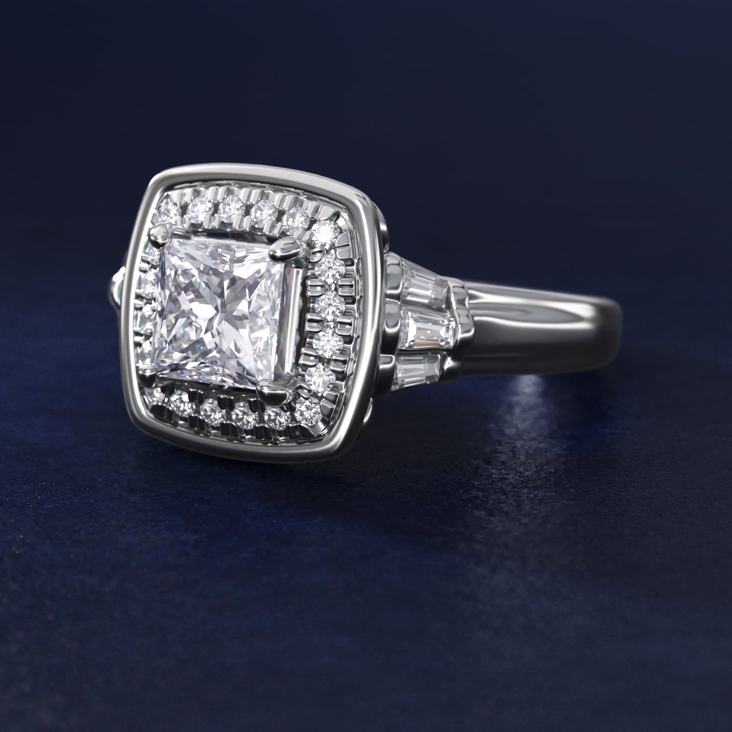Square Halo Diamond Engagement Ring in Platinum By Zac Zac Posen - Princess Center