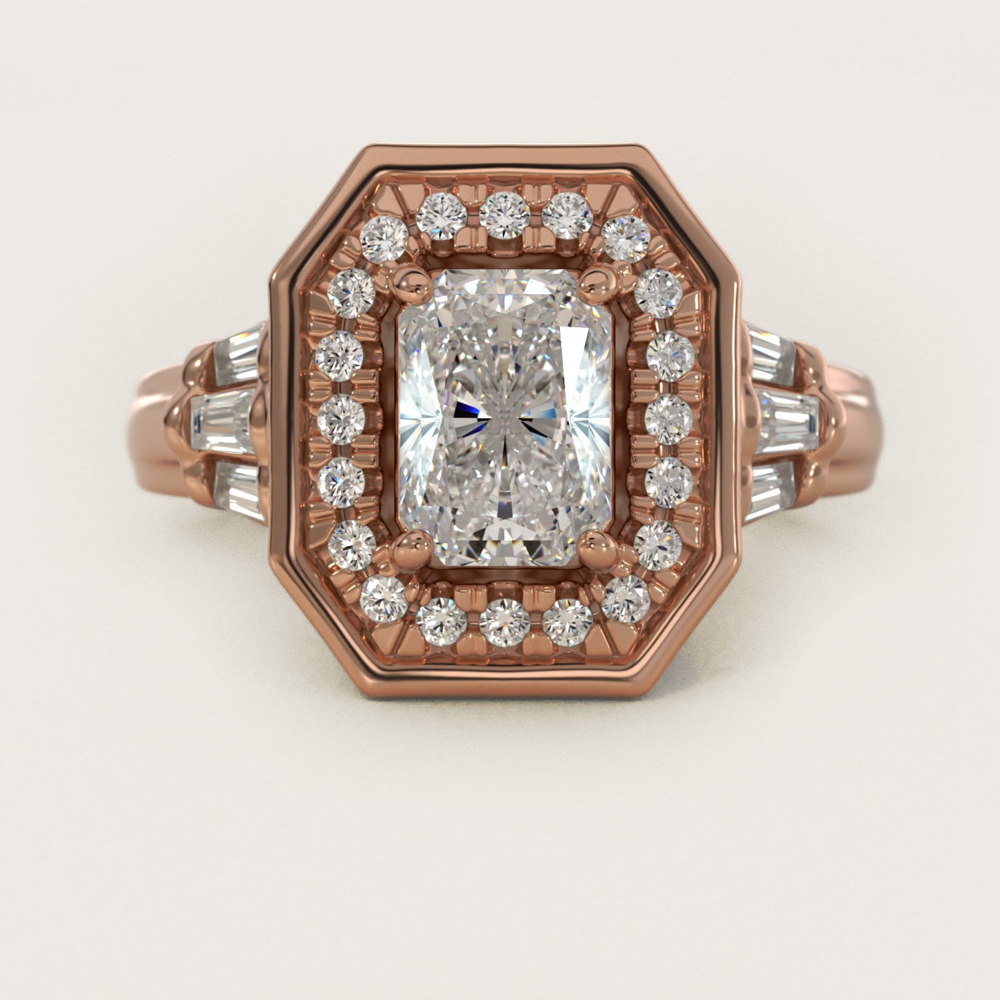 Square Halo Diamond Engagement Ring in 14k Rose Gold By Zac Zac Posen - Radiant Center