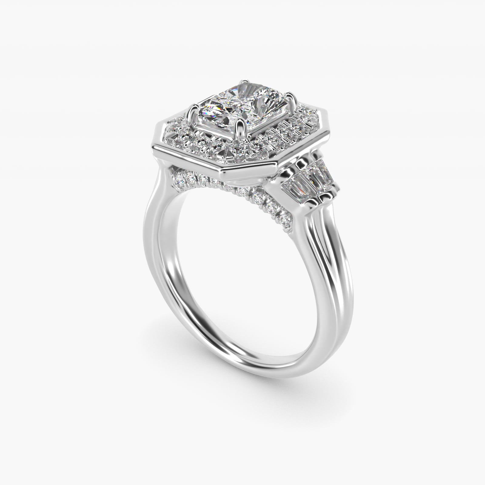 Square Halo Diamond Engagement Ring in 18k White Gold By Zac Zac Posen - Radiant Center