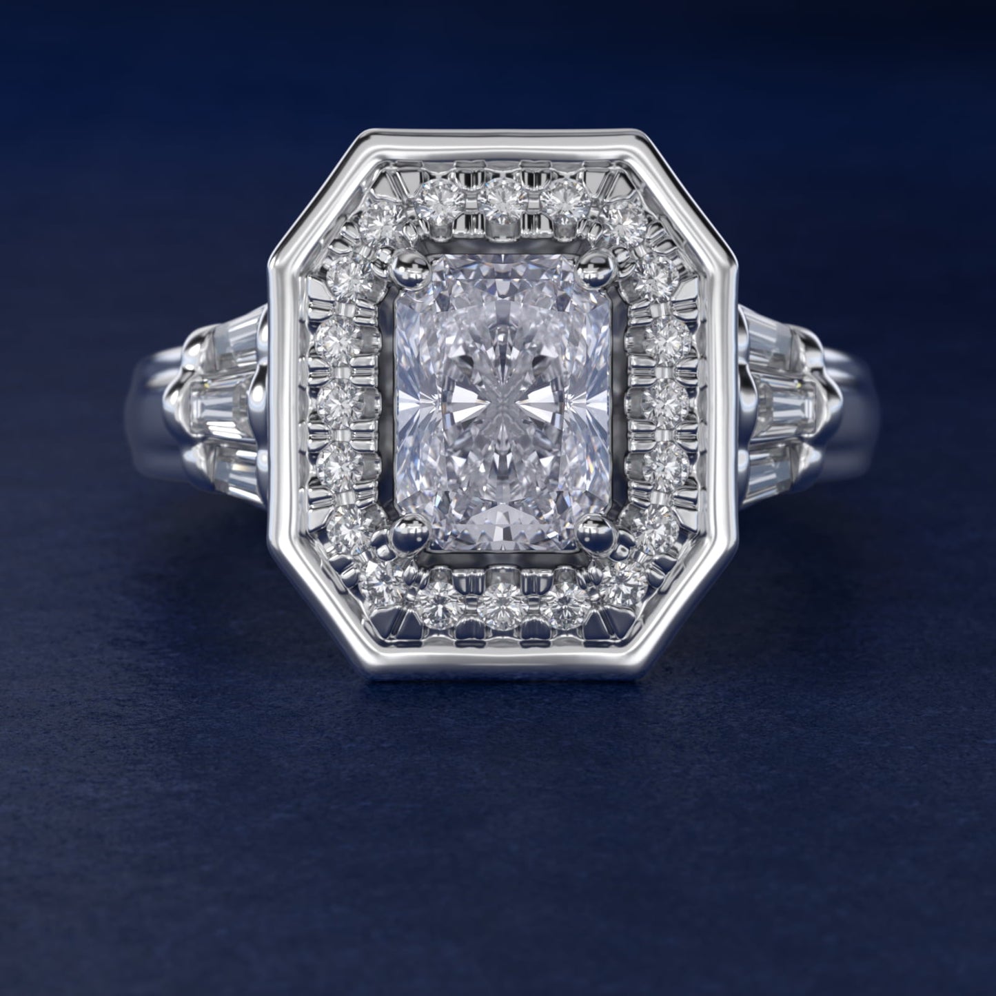 Square Halo Diamond Engagement Ring in 18k White Gold By Zac Zac Posen - Radiant Center