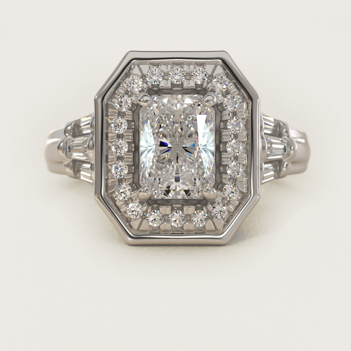 Square Halo Diamond Engagement Ring in 18k White Gold By Zac Zac Posen - Radiant Center
