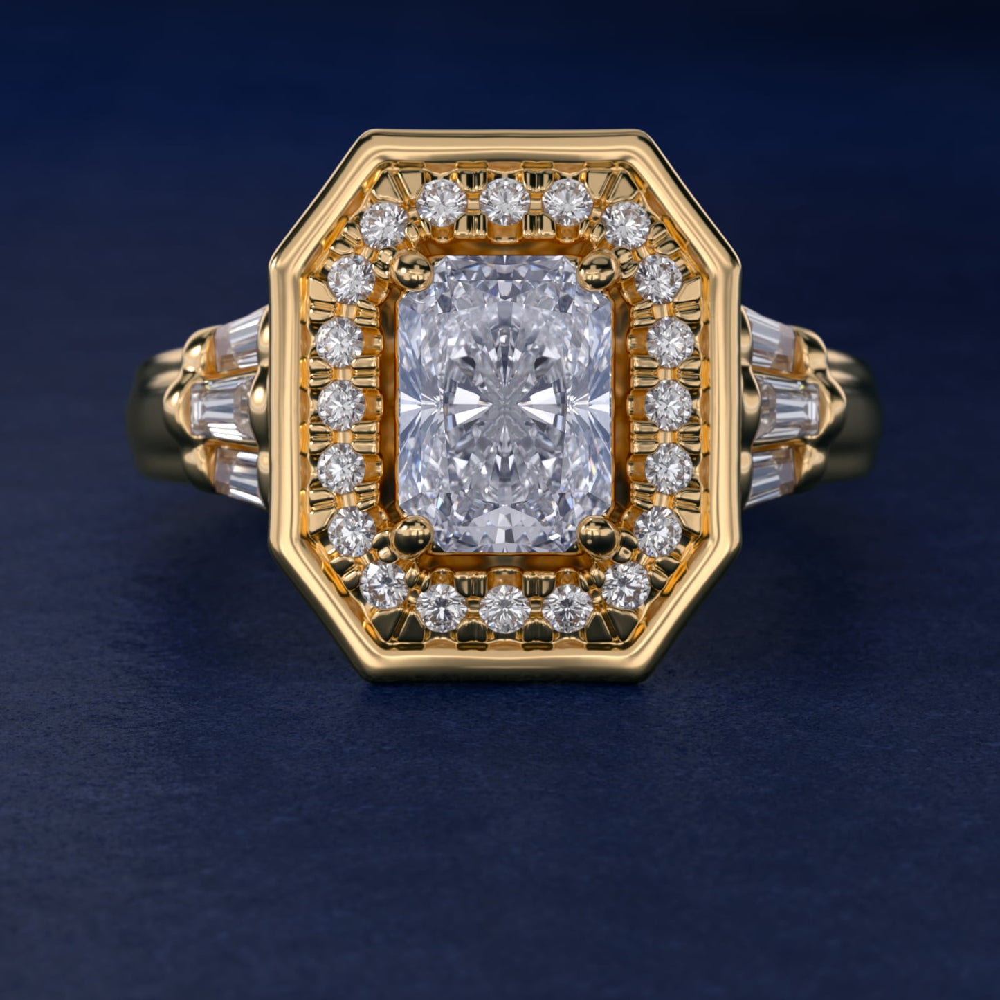 Square Halo Diamond Engagement Ring in 18k Yellow Gold By Zac Zac Posen - Radiant Center