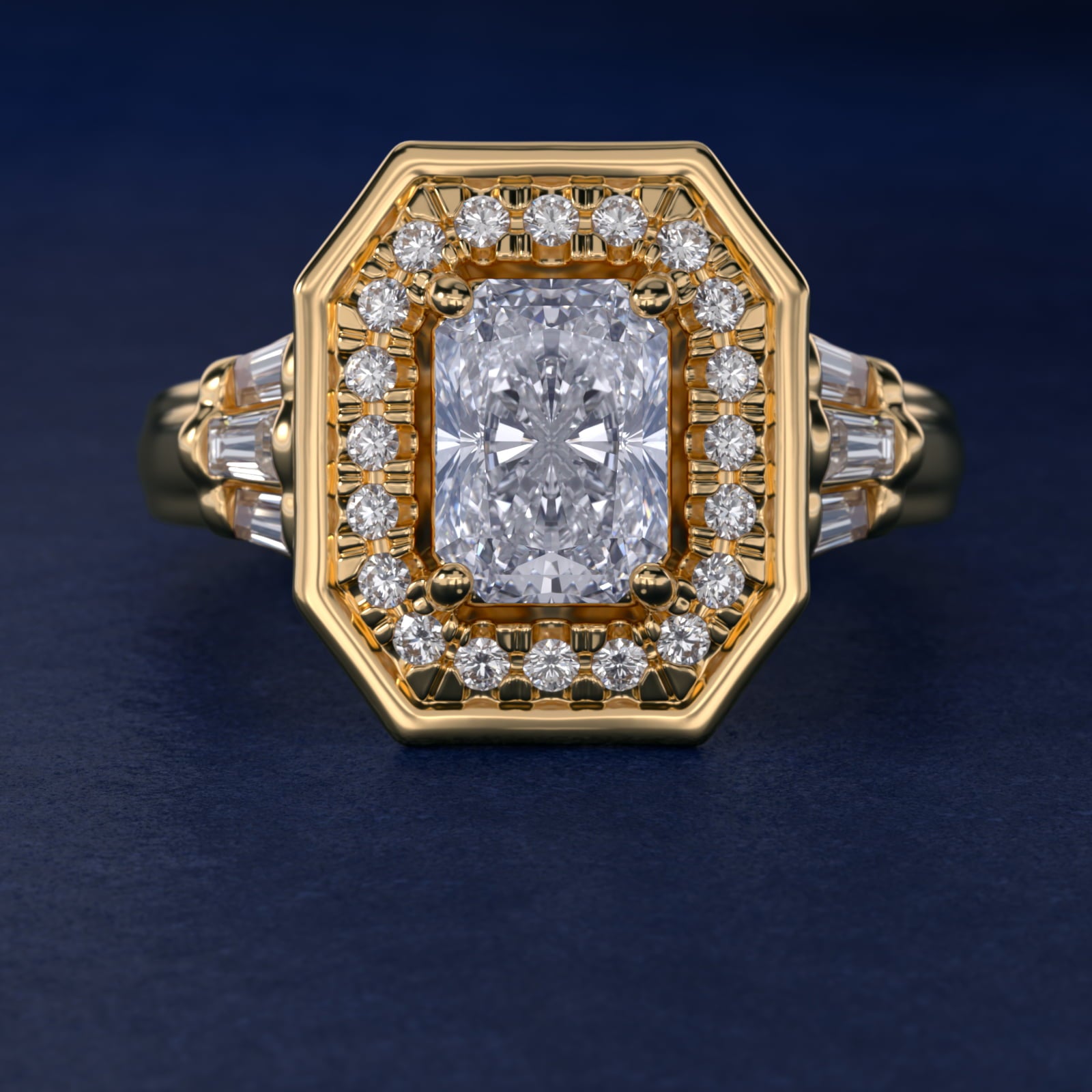 Square Halo Diamond Engagement Ring in 18k Yellow Gold By Zac Zac Posen - Radiant Center