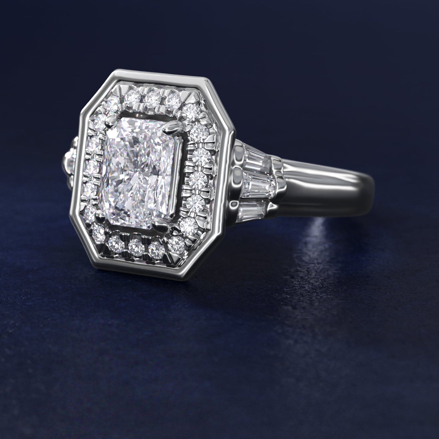 Square Halo Diamond Engagement Ring in Platinum By Zac Zac Posen - Radiant Center