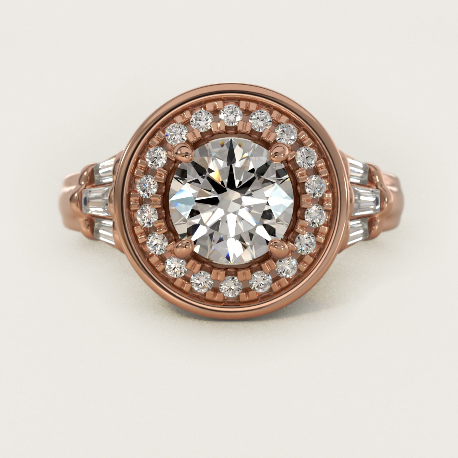 Square Halo Diamond Engagement Ring in 18k Rose Gold By Zac Zac Posen - Round Center