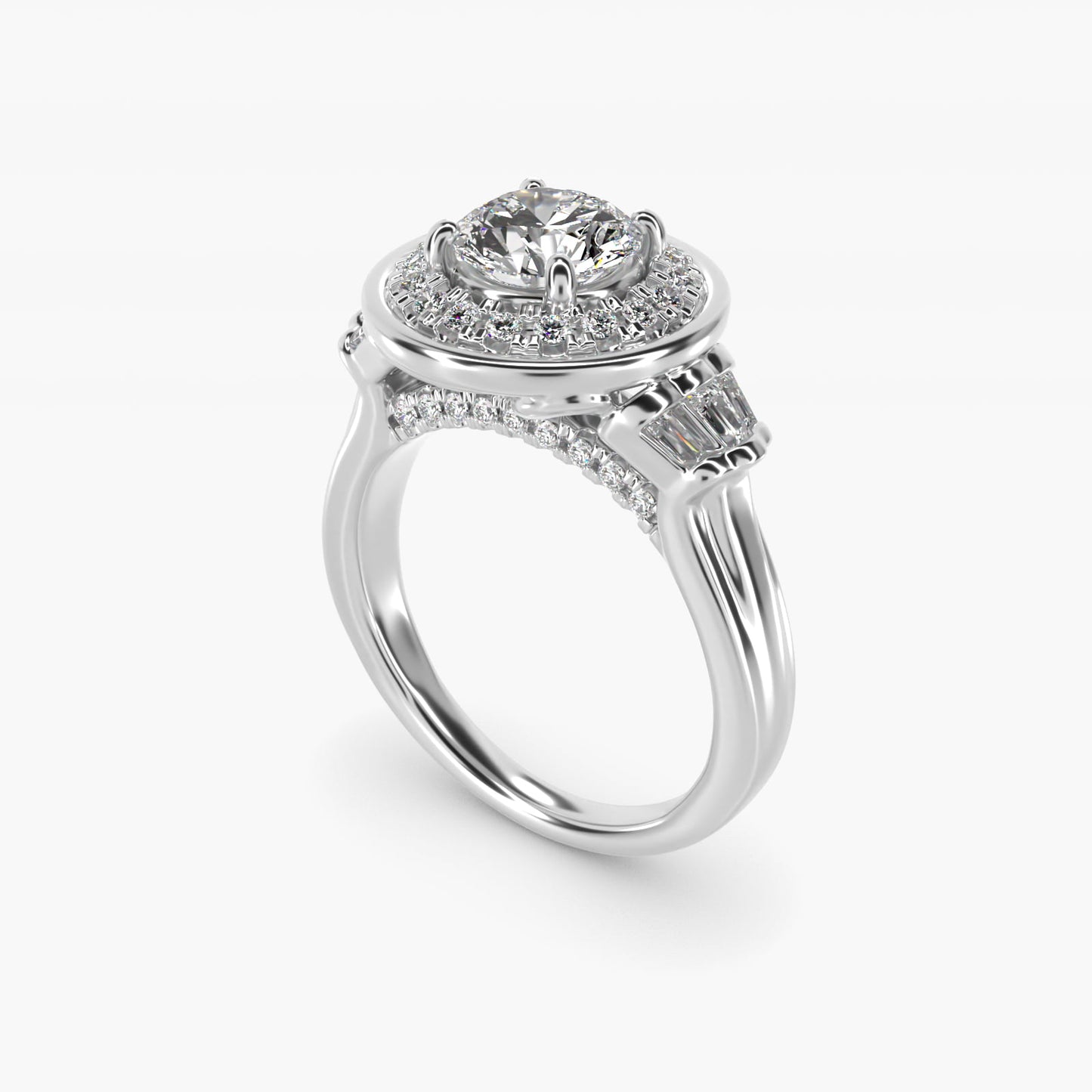 Square Halo Diamond Engagement Ring in 18k White Gold By Zac Zac Posen - Round Center