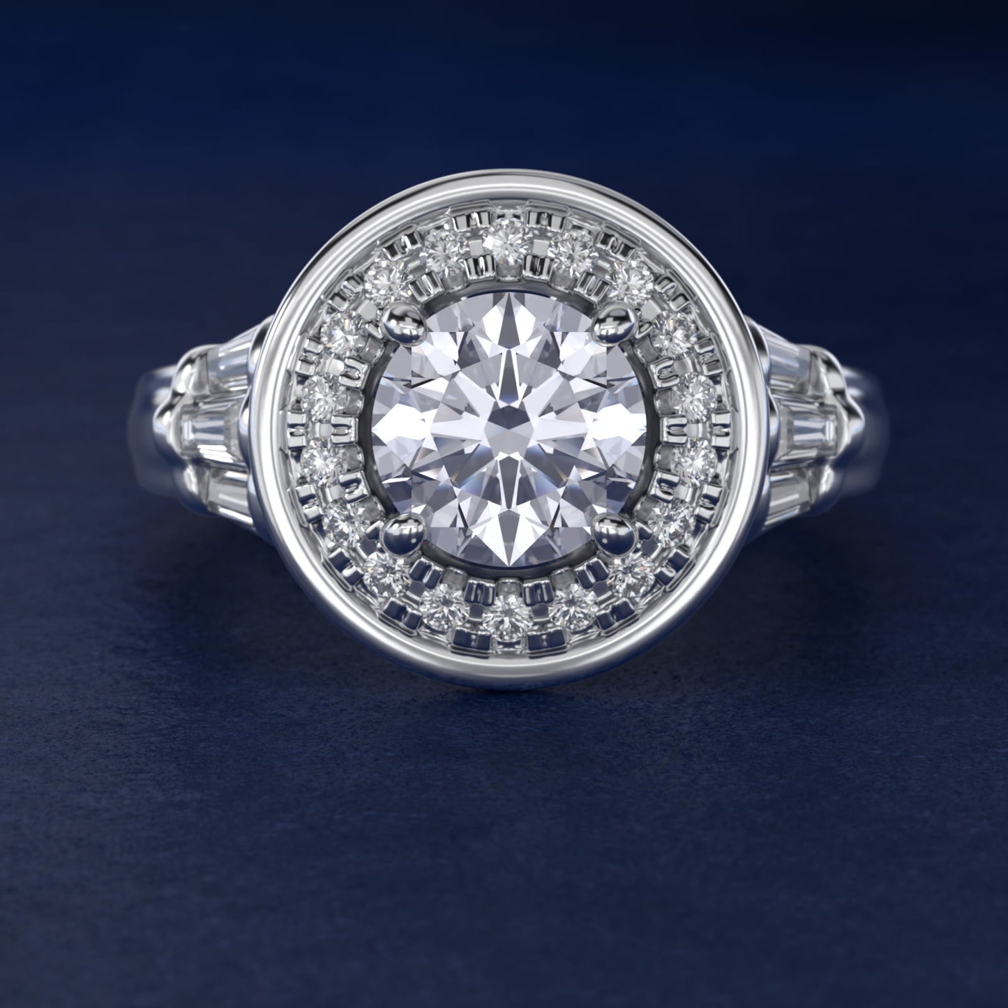 Square Halo Diamond Engagement Ring in 14k White Gold By Zac Zac Posen - Round Center