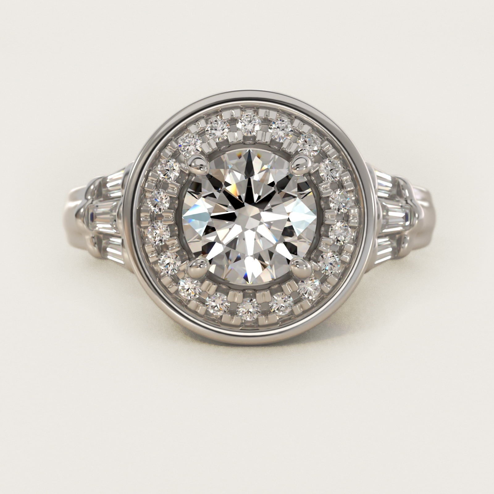 Square Halo Diamond Engagement Ring in 14k White Gold By Zac Zac Posen - Round Center