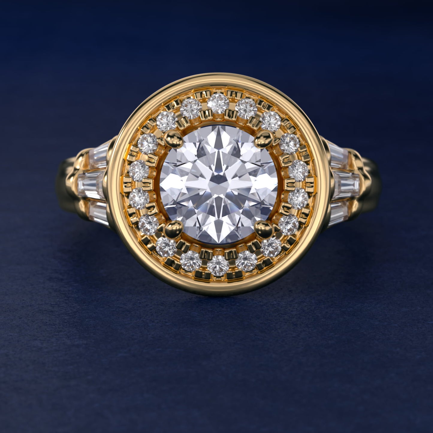 Square Halo Diamond Engagement Ring in 14K Yellow Gold By Zac Zac Posen - Round Center