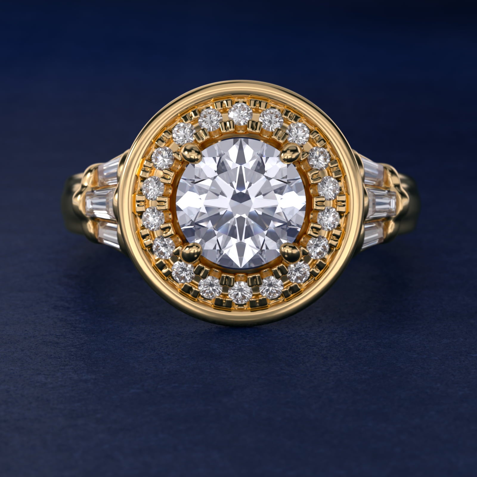 Square Halo Diamond Engagement Ring in 14K Yellow Gold By Zac Zac Posen - Round Center