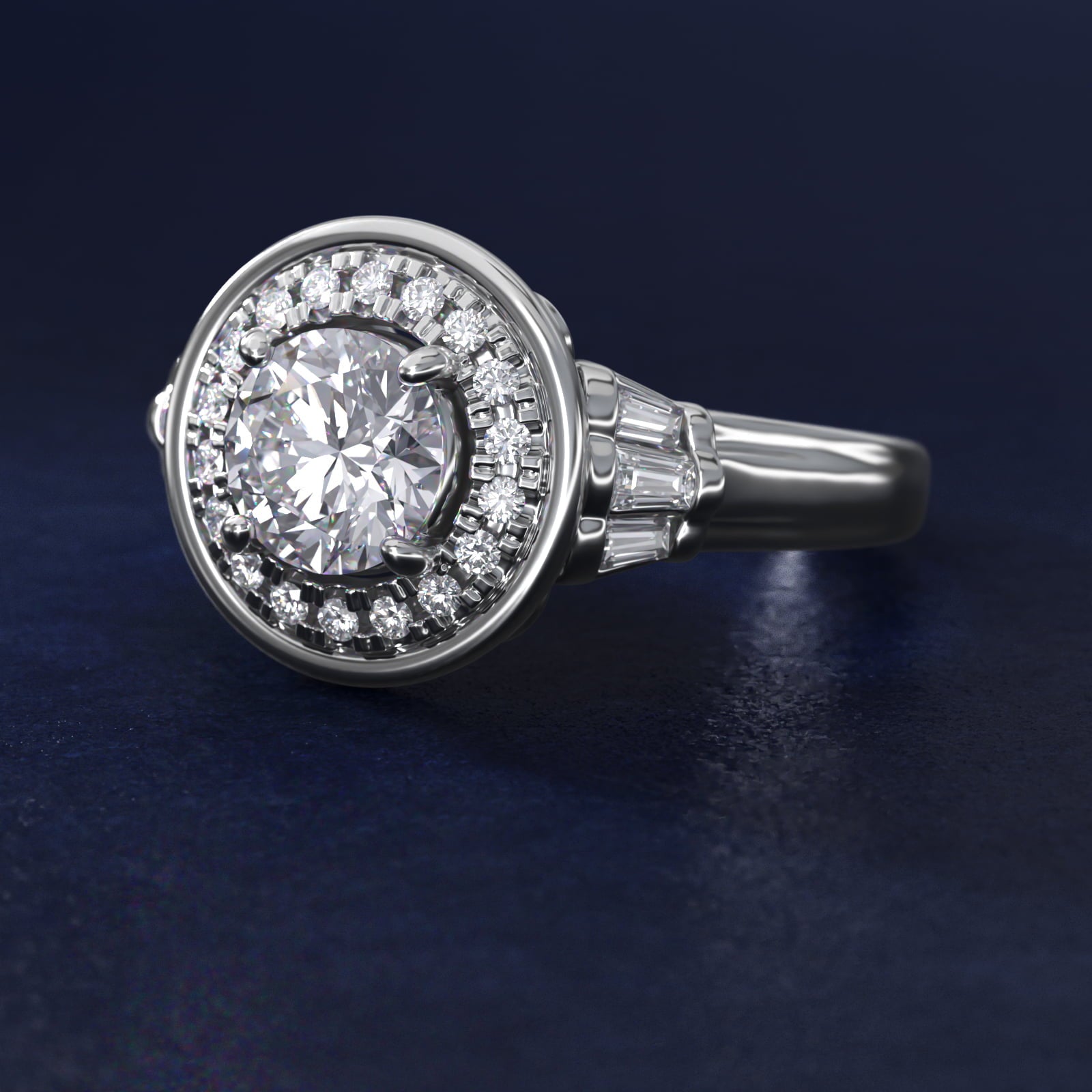 Square Halo Diamond Engagement Ring in Platinum By Zac Zac Posen - Round Center
