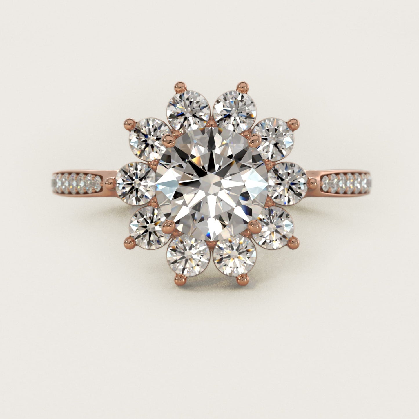 Star Diamond Halo Cathedral Engagement Ring In 14K Rose Gold By James Allen - Round Center
