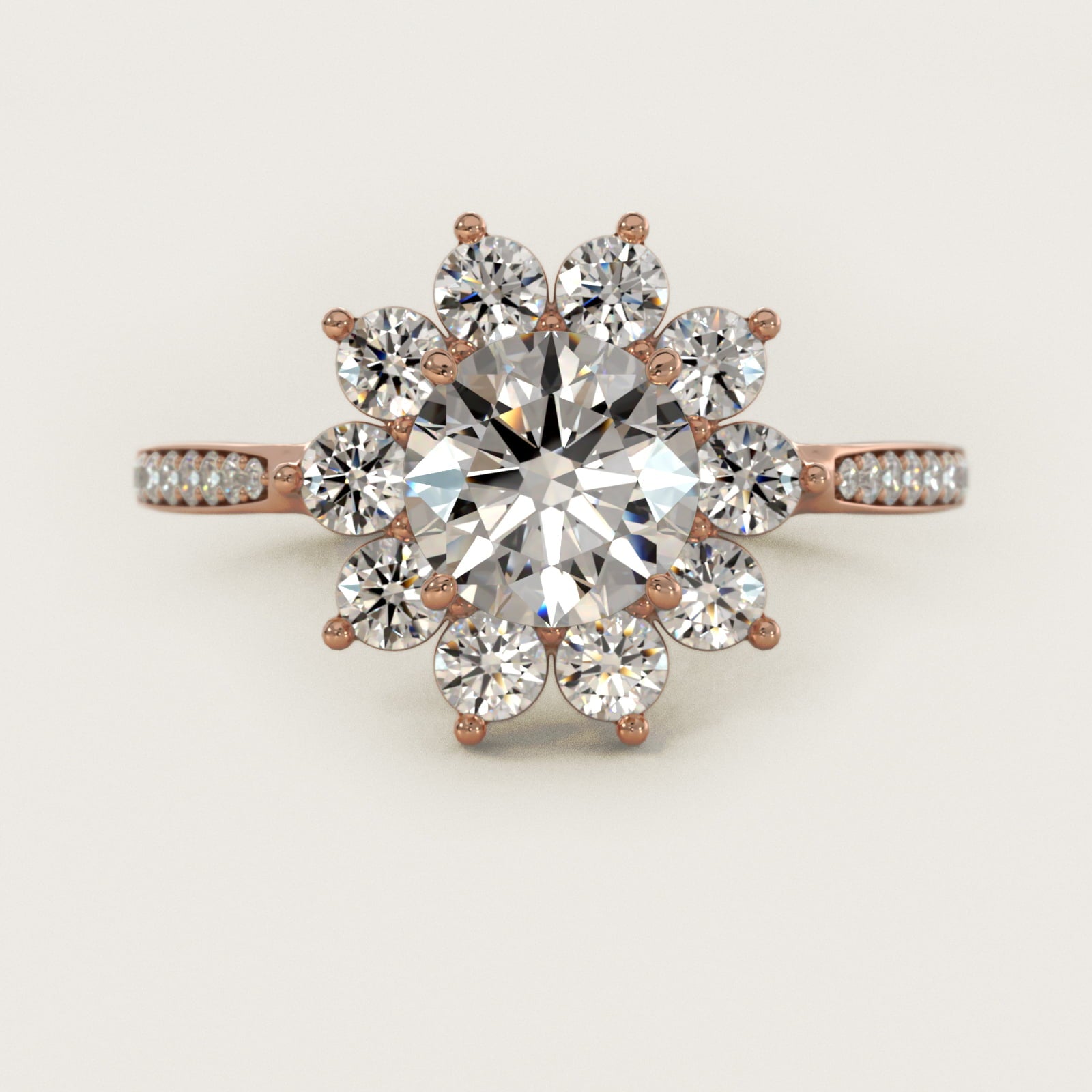 Star Diamond Halo Cathedral Engagement Ring In 14K Rose Gold By James Allen - Round Center