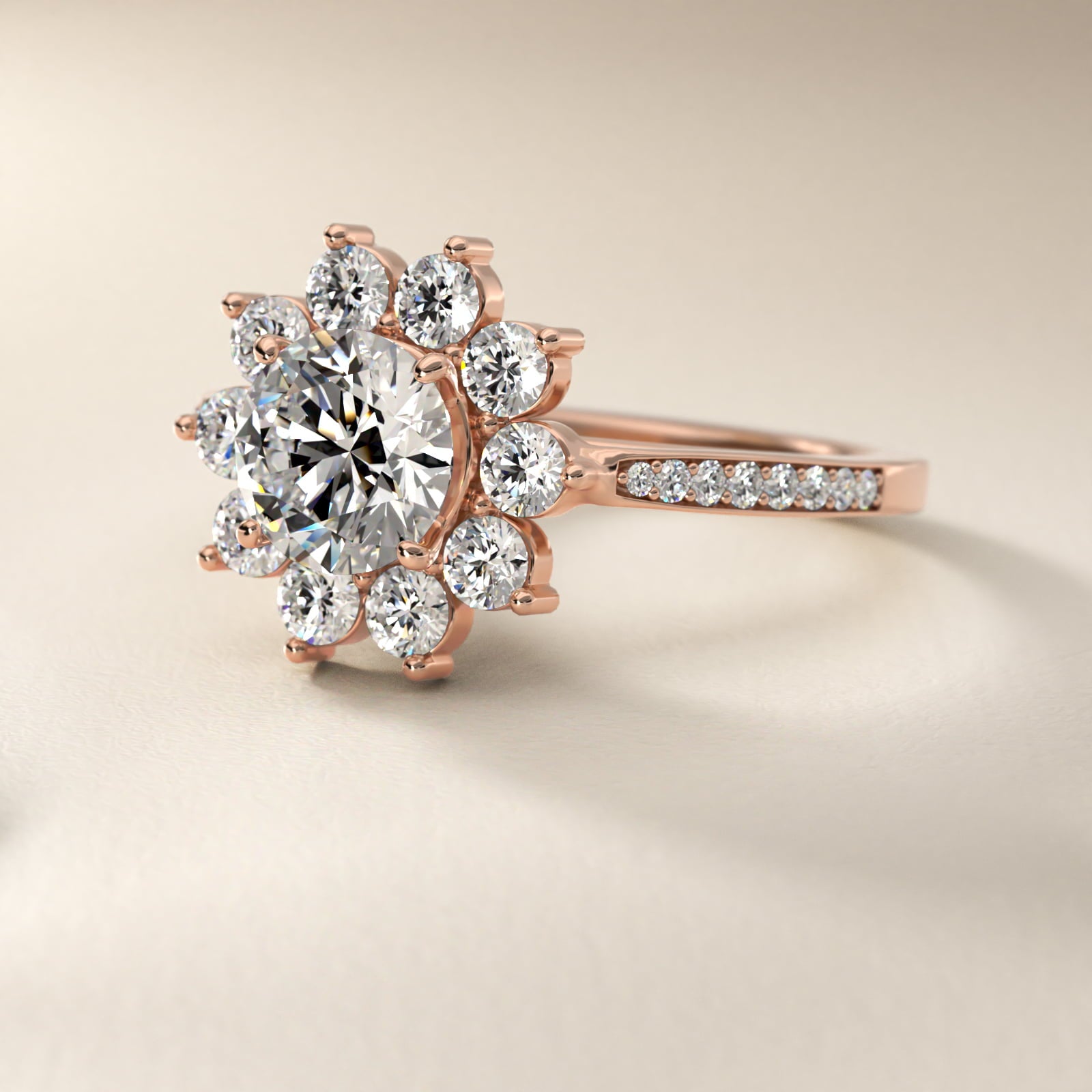 Star Diamond Halo Cathedral Engagement Ring In 14K Rose Gold By James Allen - Round Center