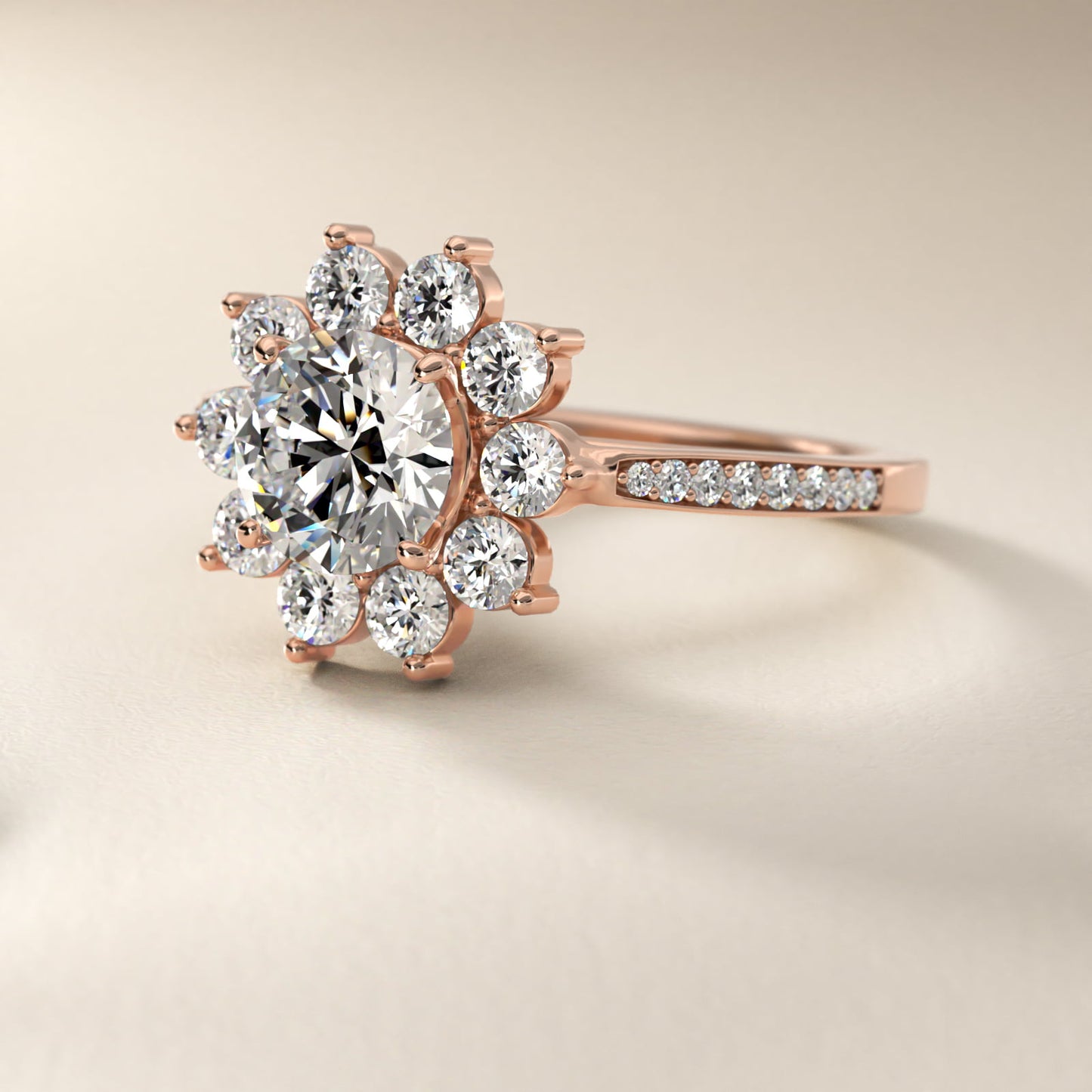 Star Diamond Halo Cathedral Engagement Ring In 18k Rose Gold By James Allen - Round Center