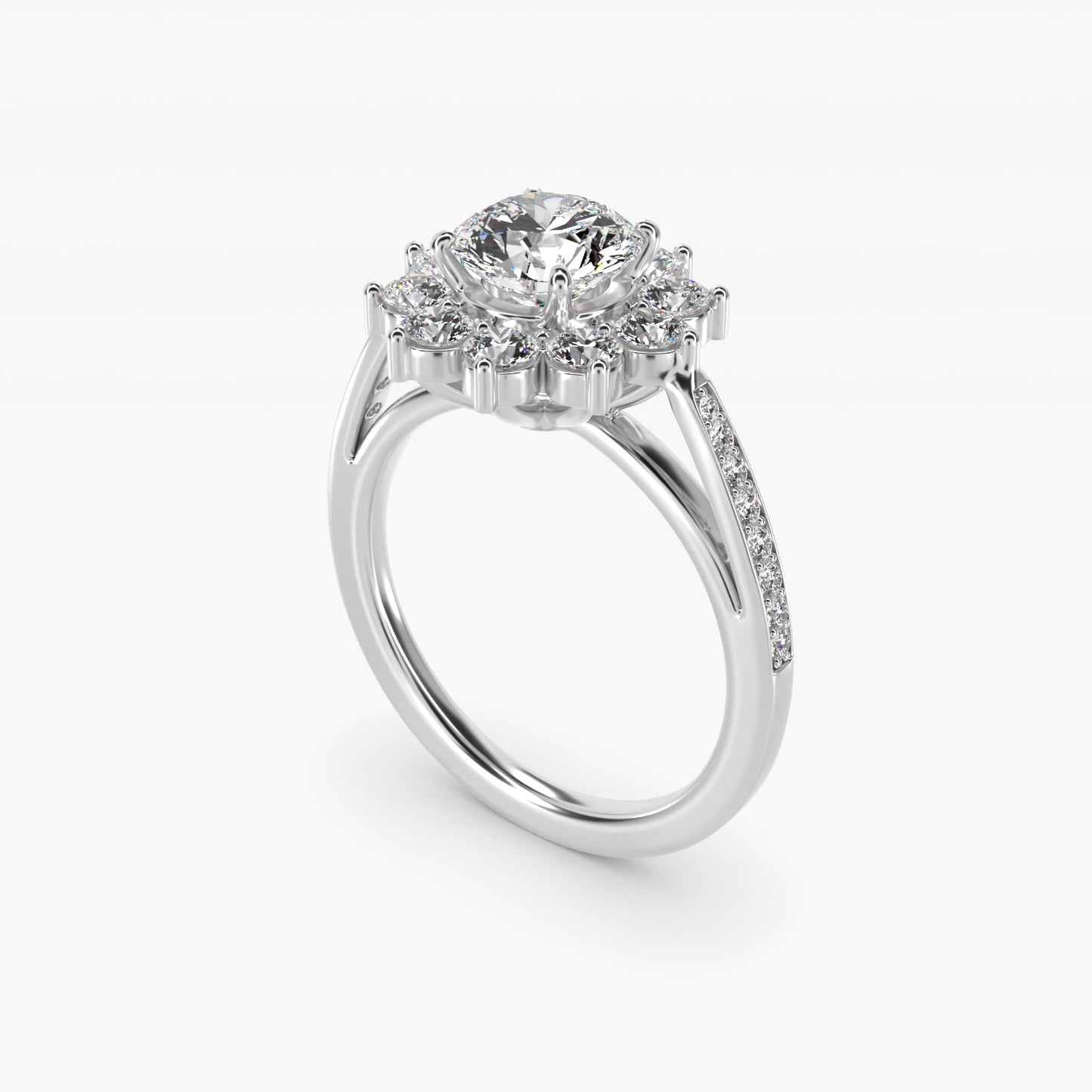 Star Diamond Halo Cathedral Engagement Ring In 14K White Gold By James Allen - Round Center