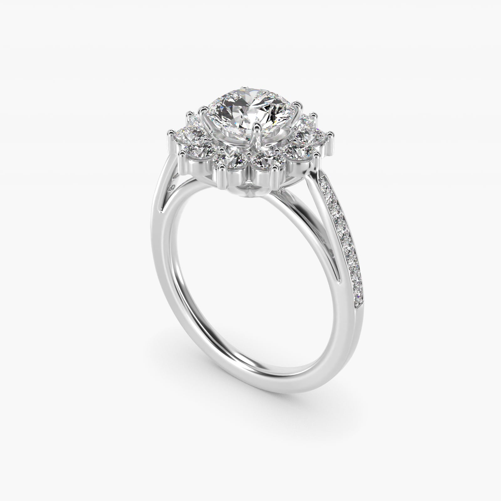 Star Diamond Halo Cathedral Engagement Ring In 18k White Gold By James Allen - Round Center