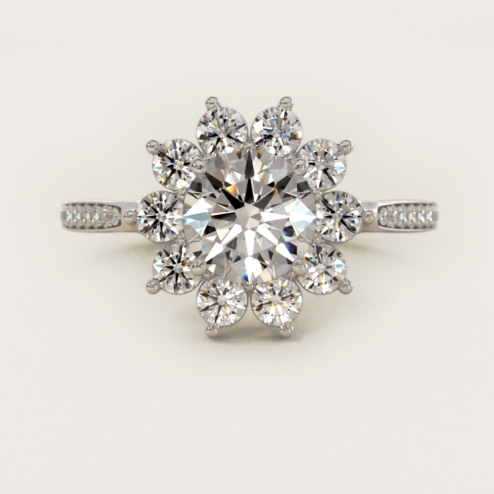 Star Diamond Halo Cathedral Engagement Ring In 14K White Gold By James Allen - Round Center