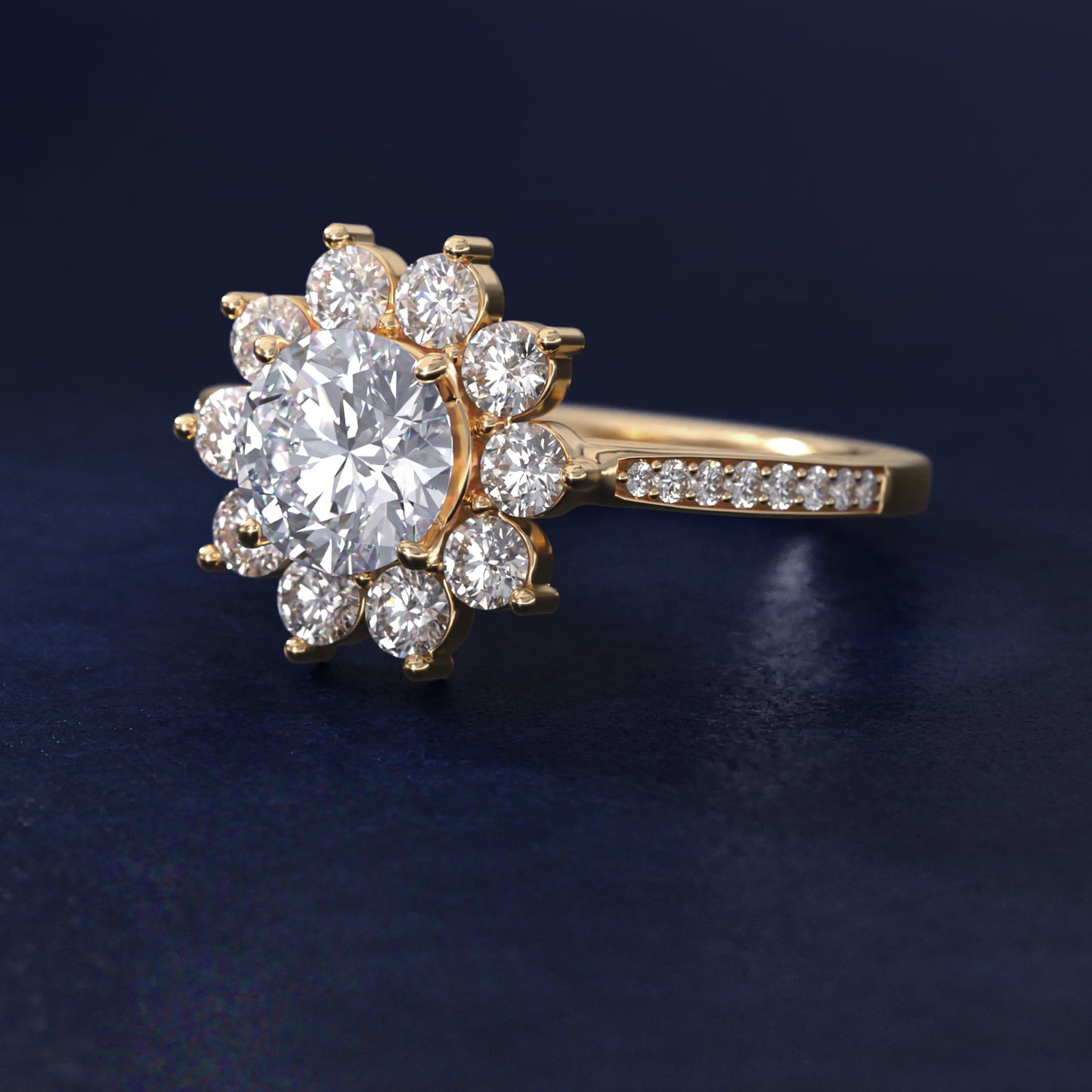 Star Diamond Halo Cathedral Engagement Ring In 18k Yellow Gold By James Allen - Round Center