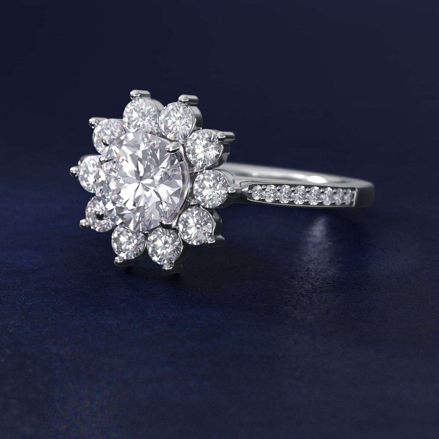 Star Diamond Halo Cathedral Engagement Ring In Platinum By James Allen - Round Center
