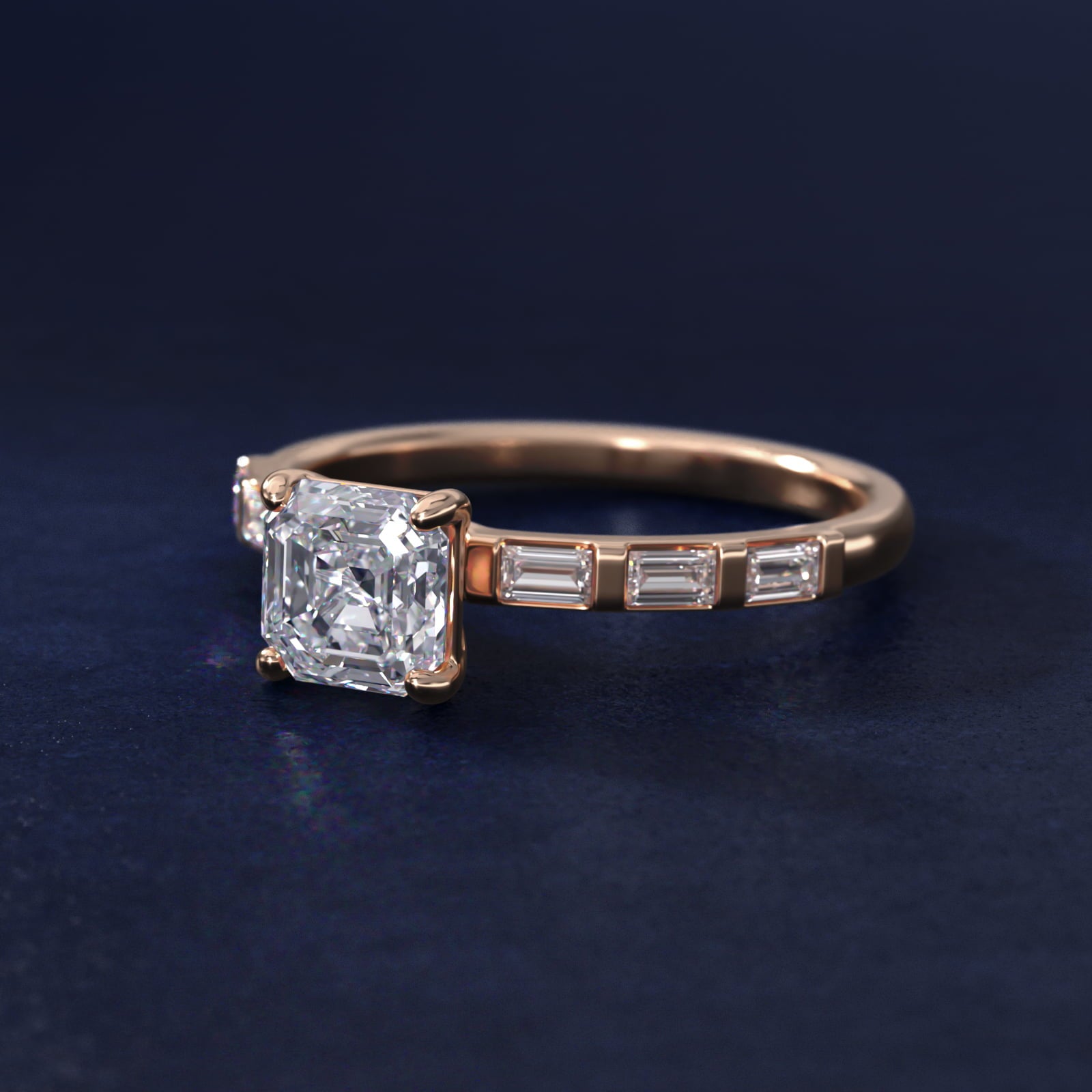 Straight Baguette Row Side Stone Diamond Engagement Ring In 18k Rose Gold By James Allen - Asscher Center