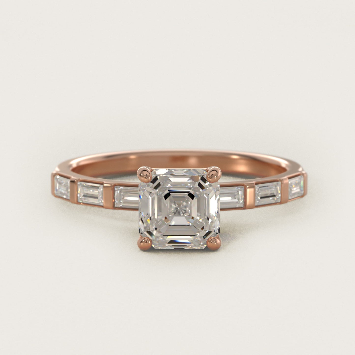 Straight Baguette Row Side Stone Diamond Engagement Ring In 14K Rose Gold By James Allen - Asscher Center