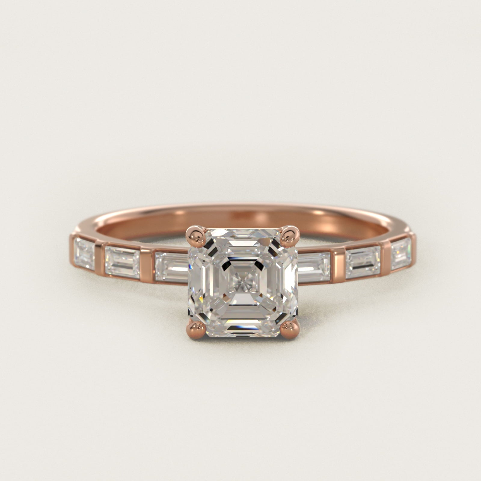 Straight Baguette Row Side Stone Diamond Engagement Ring In 14K Rose Gold By James Allen - Asscher Center