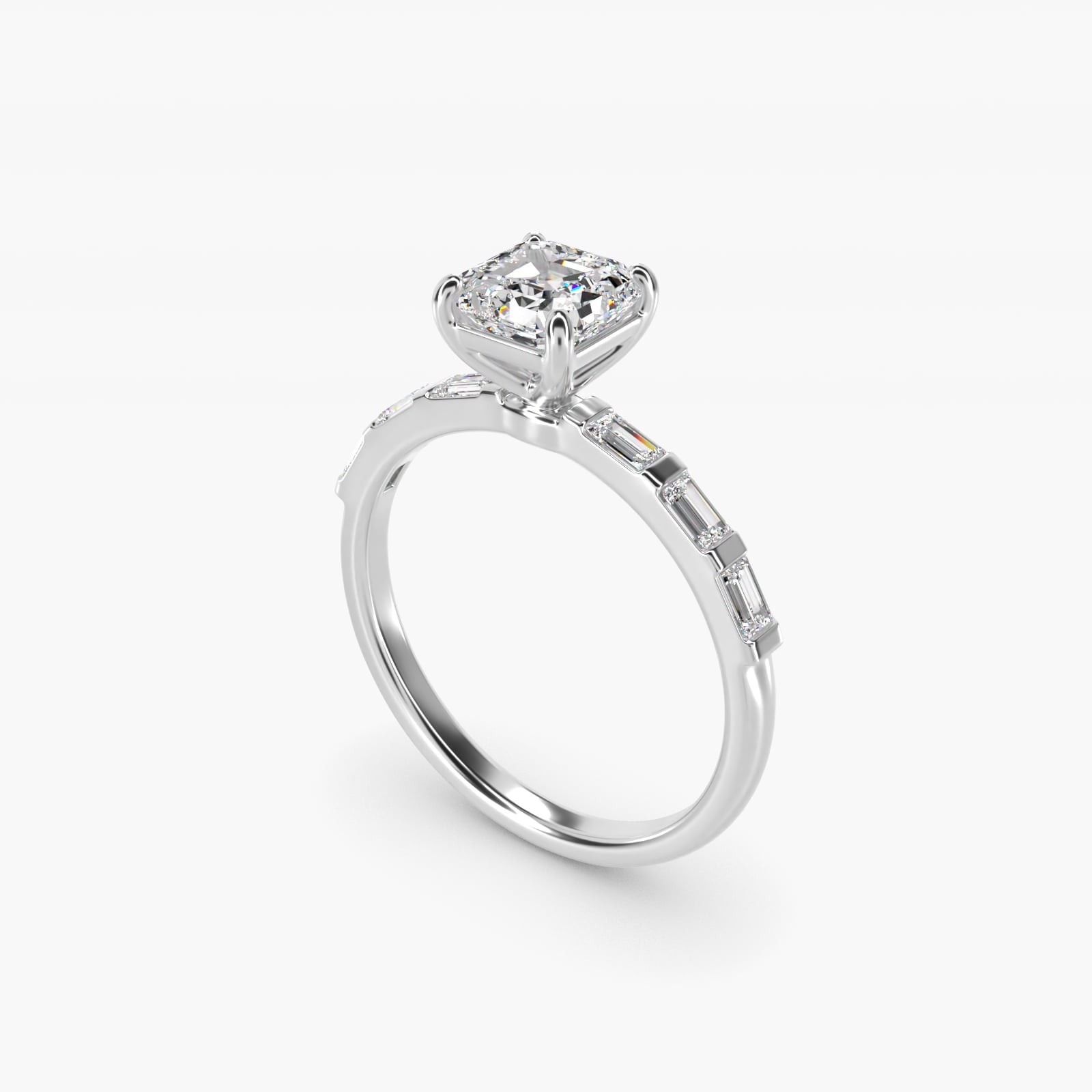 Straight Baguette Row Side Stone Diamond Engagement Ring In 18k White Gold By James Allen - Asscher Center