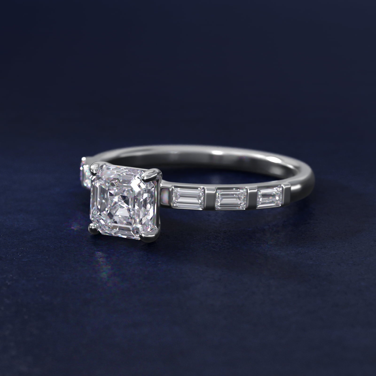 Straight Baguette Row Side Stone Diamond Engagement Ring In 14K White Gold By James Allen - Asscher Center