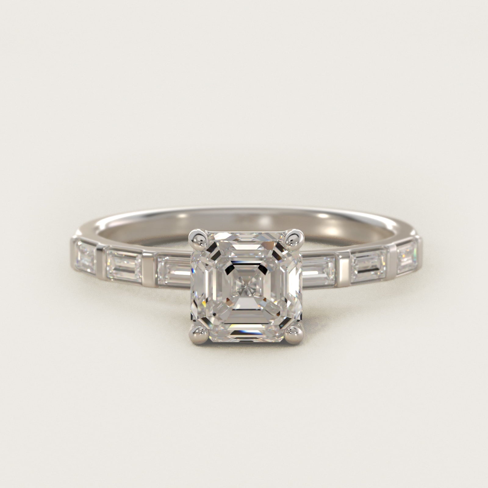 Straight Baguette Row Side Stone Diamond Engagement Ring In 18k White Gold By James Allen - Asscher Center