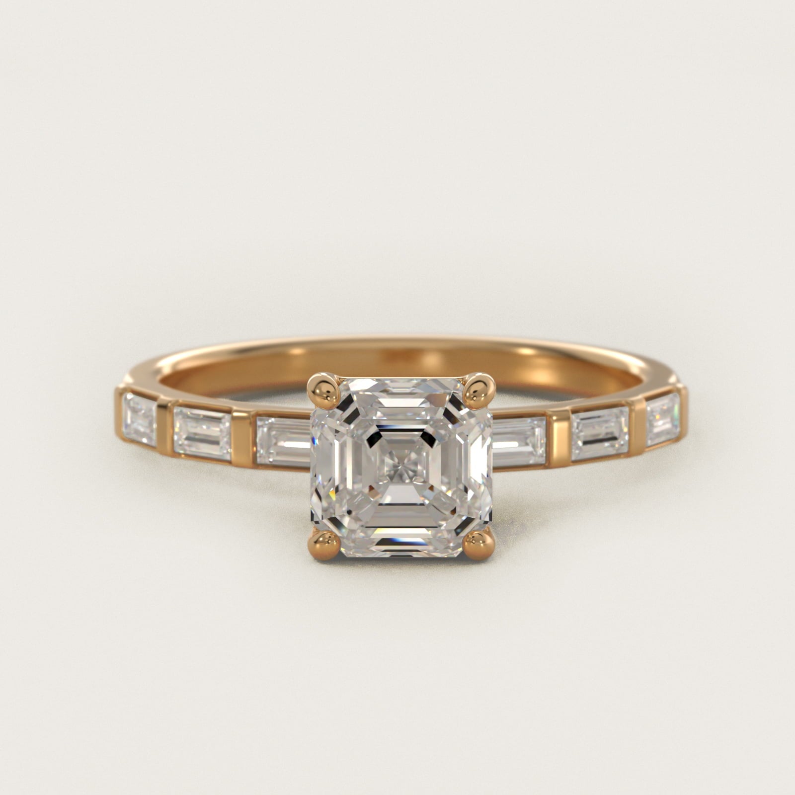 Straight Baguette Row Side Stone Diamond Engagement Ring In 14K Yellow Gold By James Allen - Asscher Center