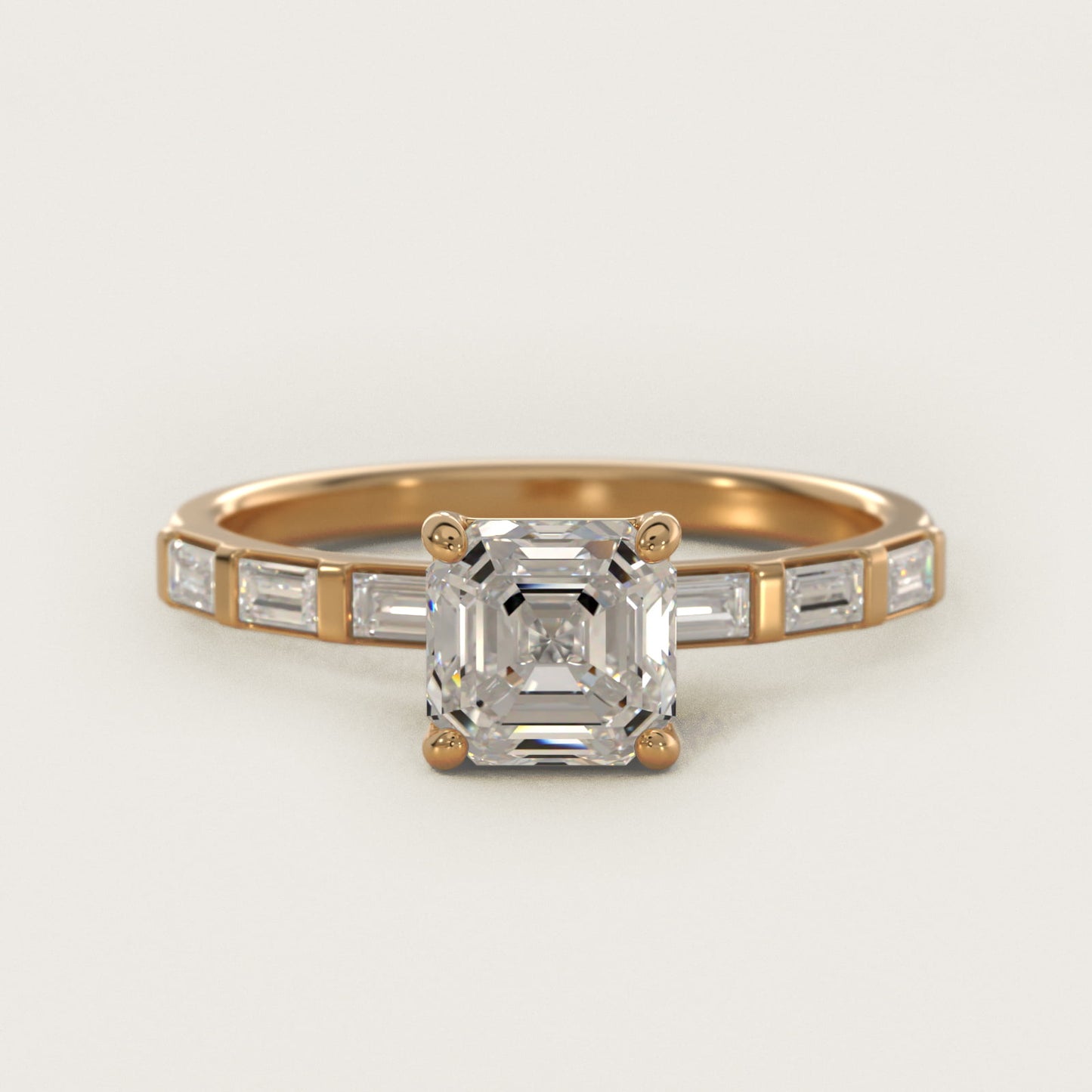 Straight Baguette Row Side Stone Diamond Engagement Ring In 18k Yellow Gold By James Allen - Asscher Center