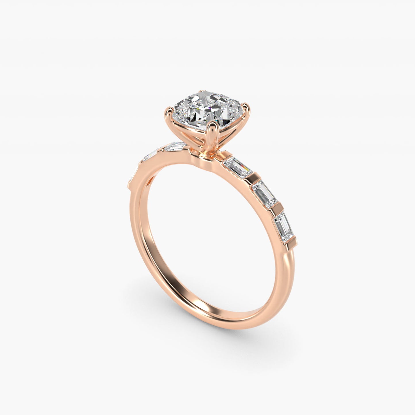Straight Baguette Row Side Stone Diamond Engagement Ring In 14K Rose Gold By James Allen - Cushion Center
