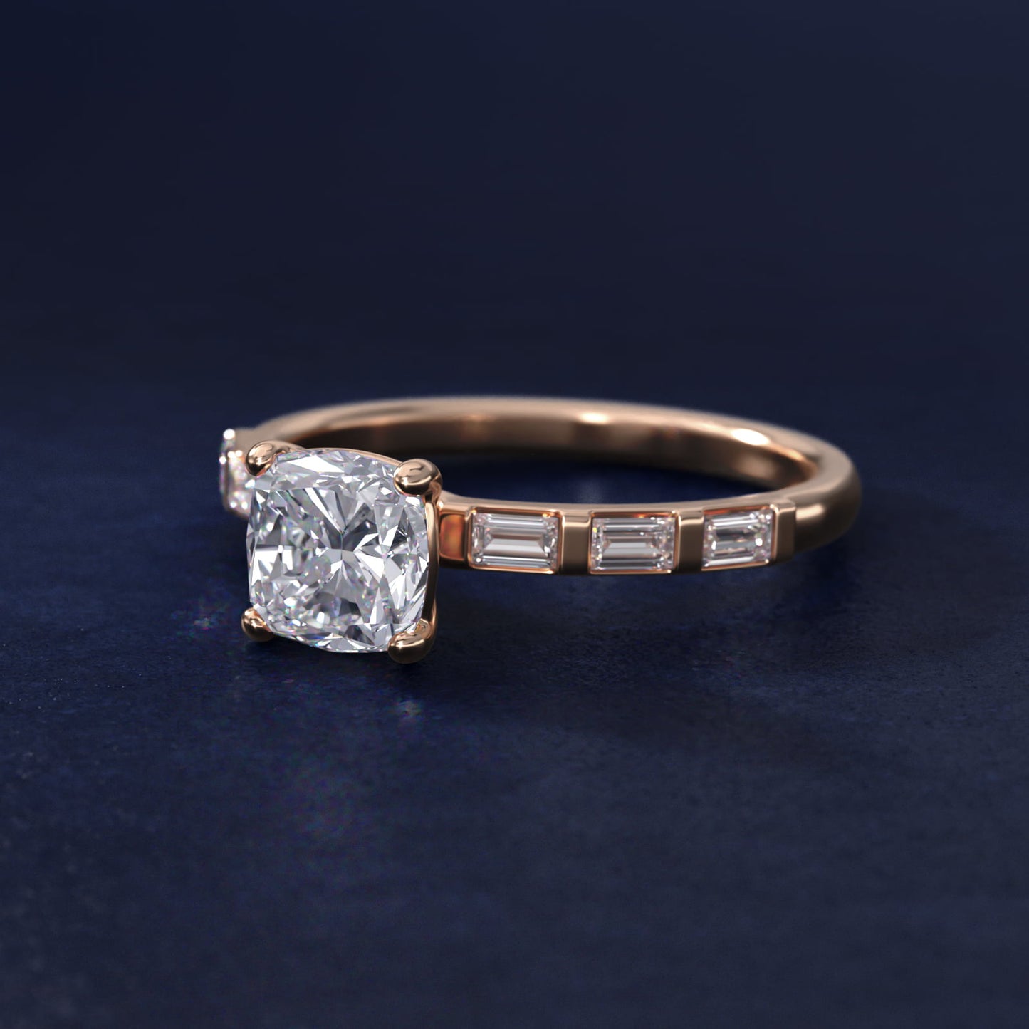 Straight Baguette Row Side Stone Diamond Engagement Ring In 18k Rose Gold By James Allen - Cushion Center