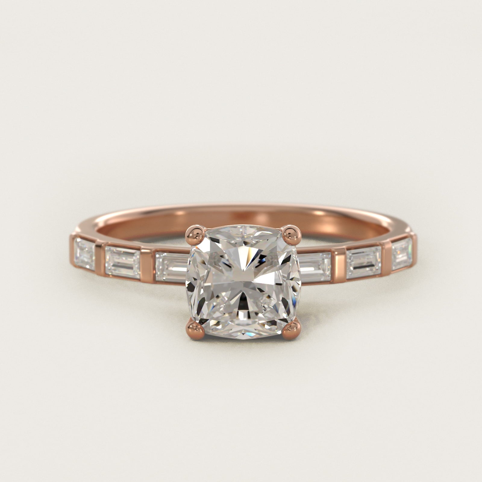 Straight Baguette Row Side Stone Diamond Engagement Ring In 14K Rose Gold By James Allen - Cushion Center