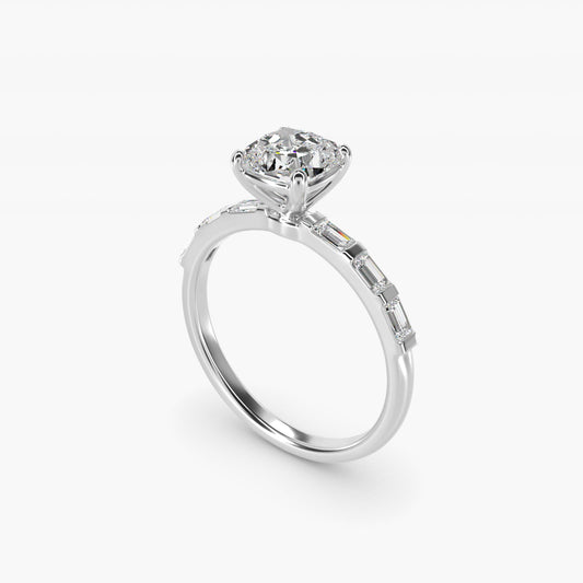 Straight Baguette Row Side Stone Diamond Engagement Ring In 14K White Gold By James Allen - Cushion Center