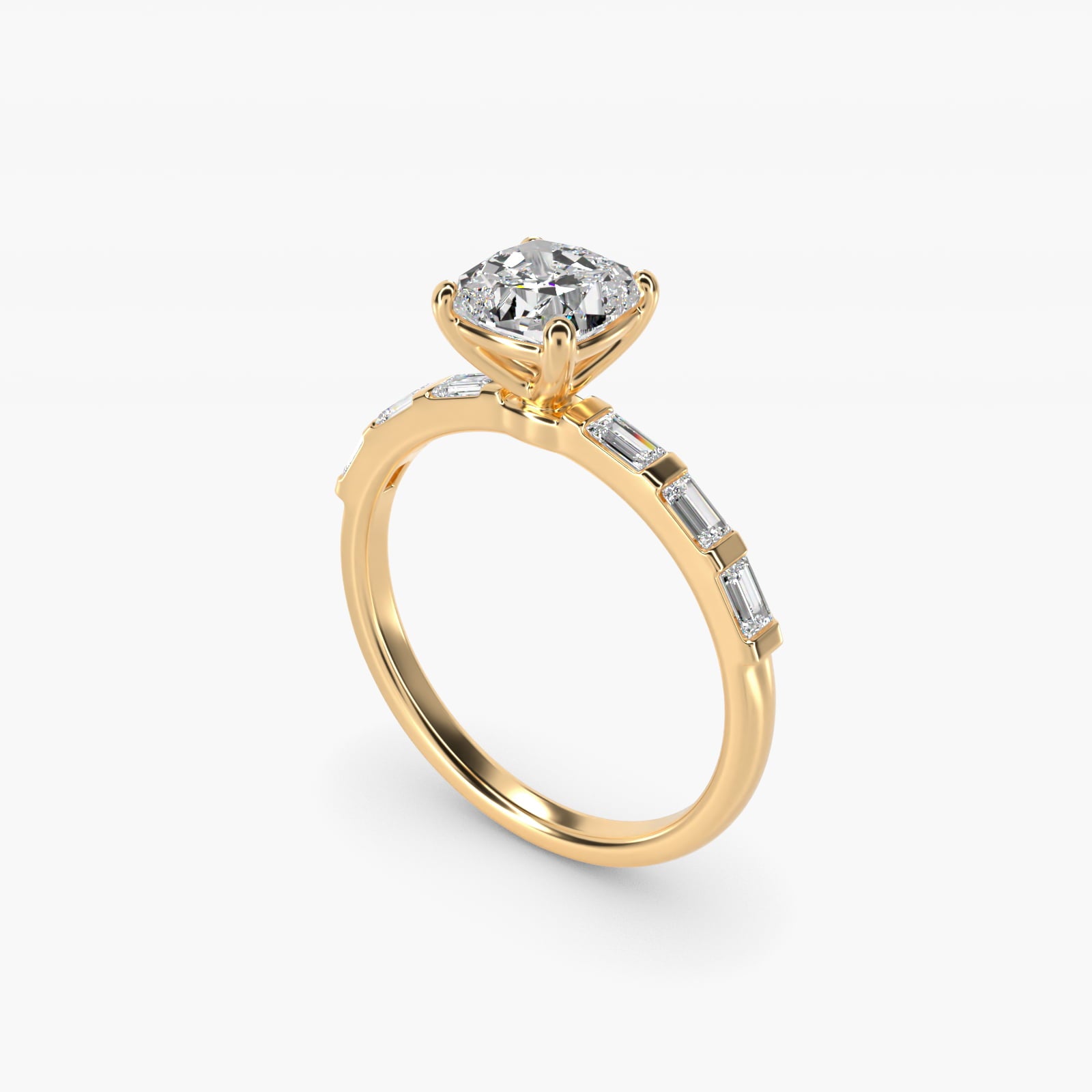 Straight Baguette Row Side Stone Diamond Engagement Ring In 14K Yellow Gold By James Allen - Cushion Center