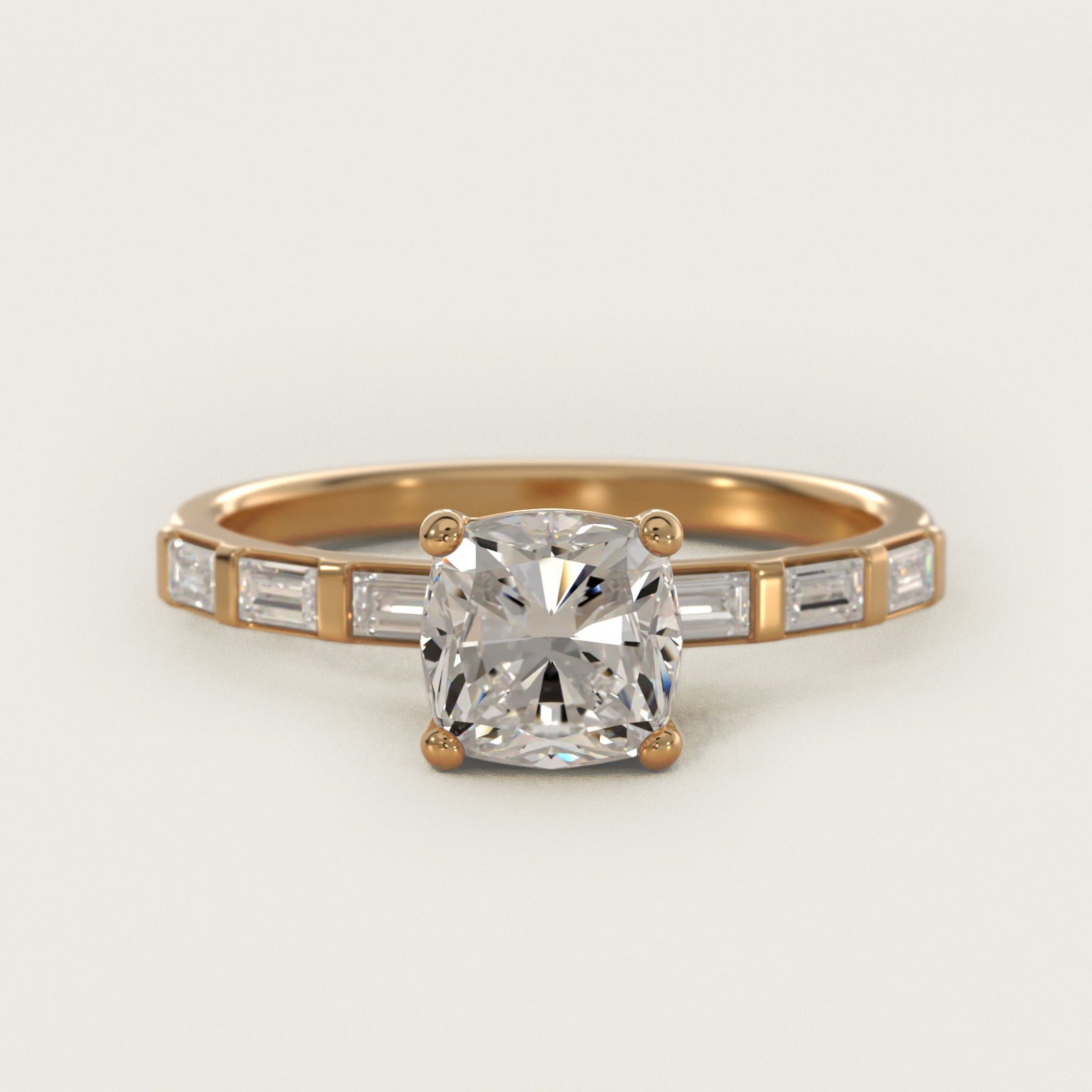 Straight Baguette Row Side Stone Diamond Engagement Ring In 14K Yellow Gold By James Allen - Cushion Center