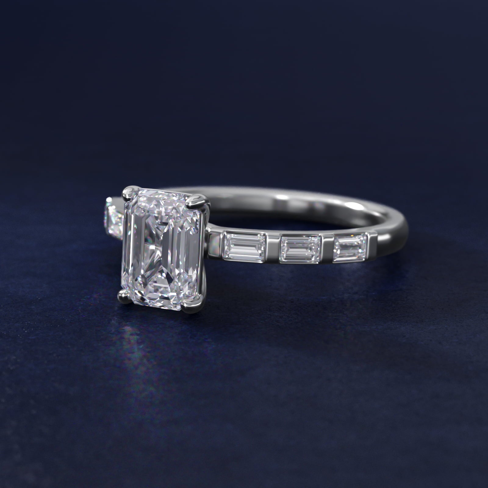 Straight Baguette Row Side Stone Diamond Engagement Ring In 14K White Gold By James Allen - Emerald Center