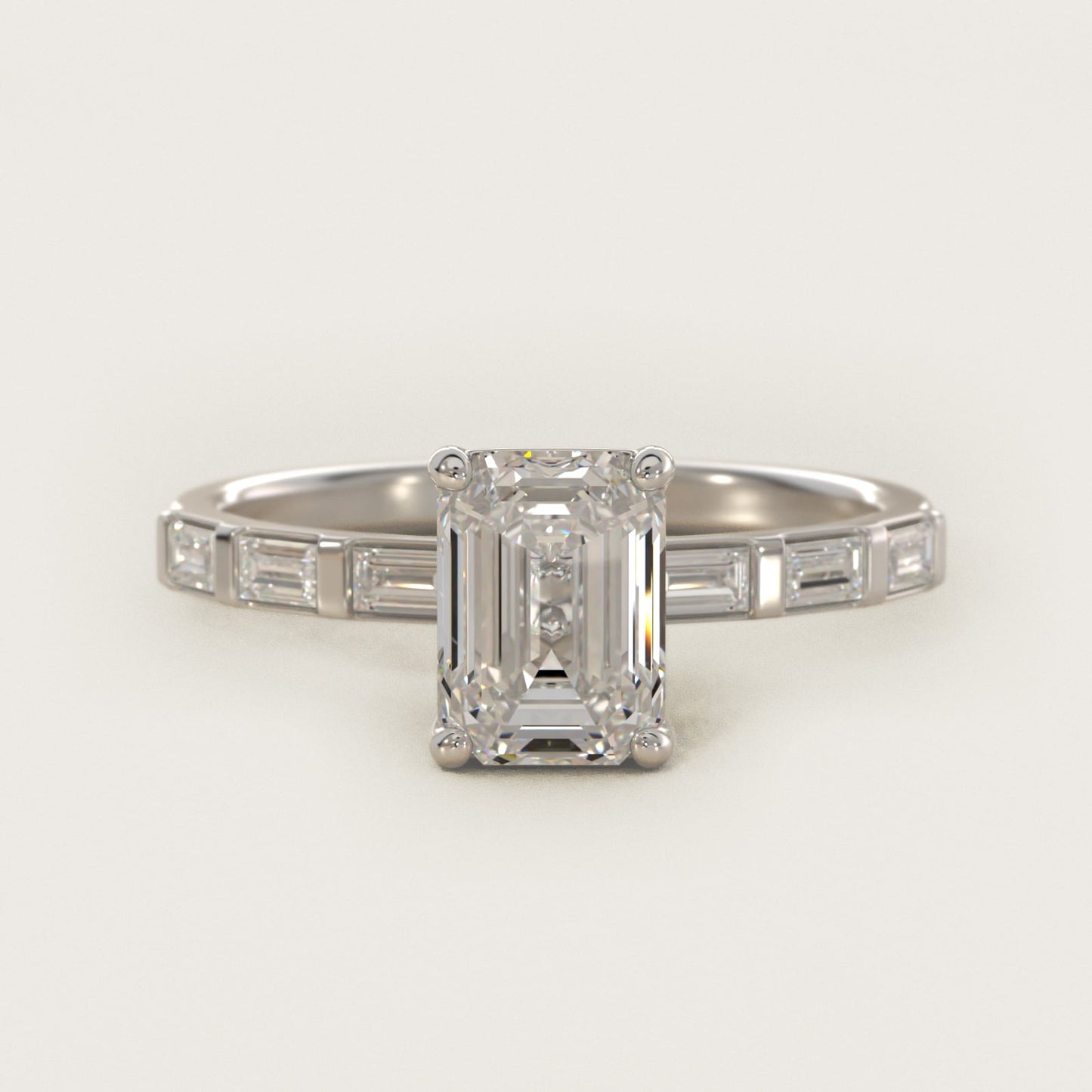 Straight Baguette Row Side Stone Diamond Engagement Ring In 18k White Gold By James Allen - Emerald Center