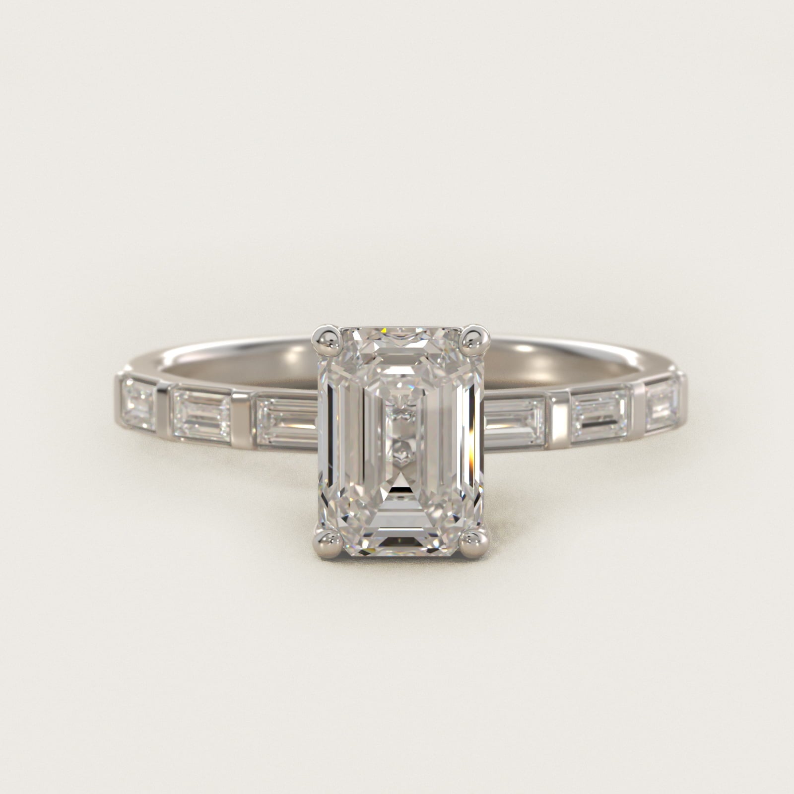Straight Baguette Row Side Stone Diamond Engagement Ring In 18k White Gold By James Allen - Emerald Center