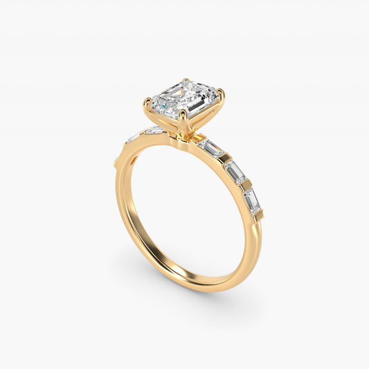 Straight Baguette Row Side Stone Diamond Engagement Ring In 18k Yellow Gold By James Allen - Emerald Center