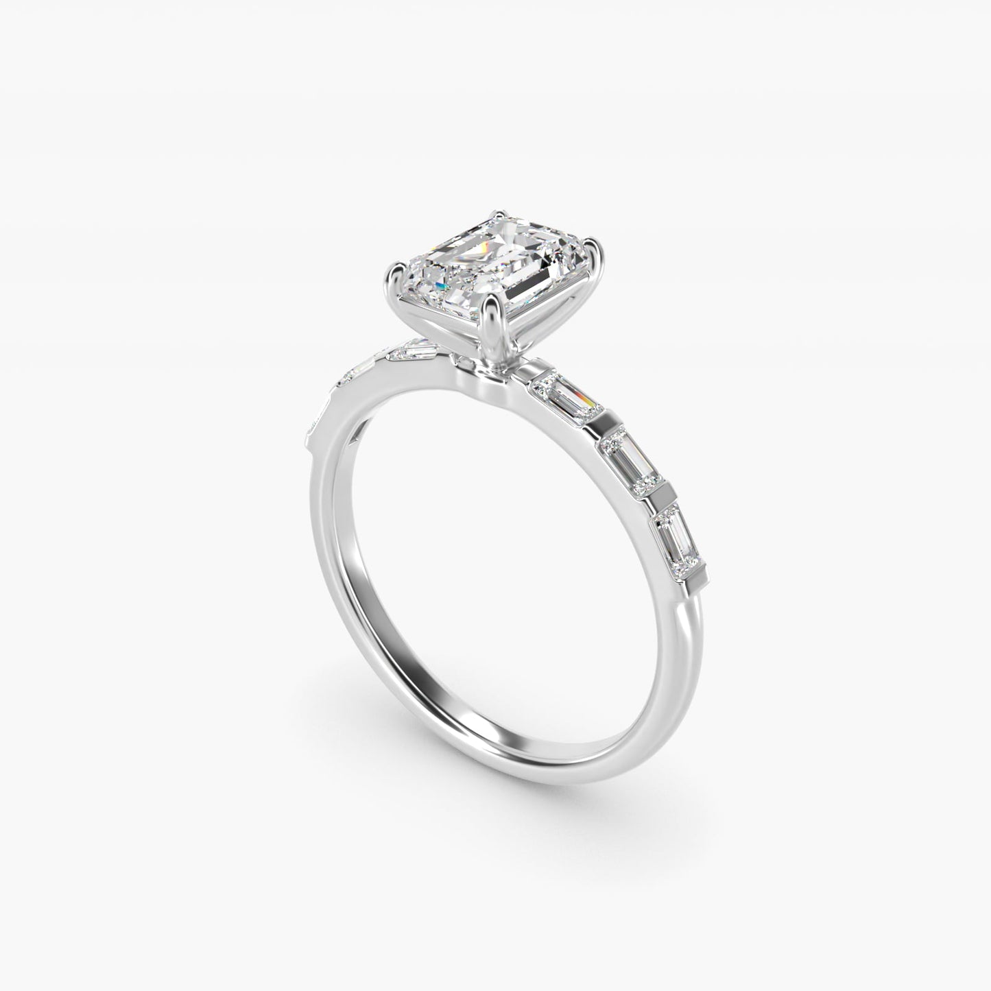 Straight Baguette Row Side Stone Diamond Engagement Ring In Platinum By James Allen - Emerald Center