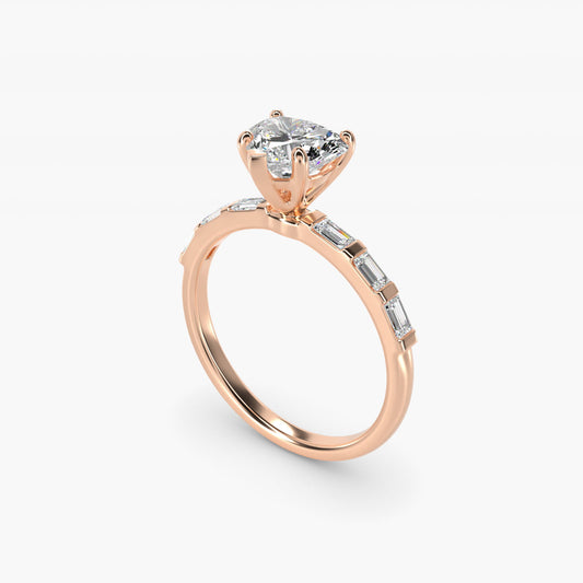 Straight Baguette Row Side Stone Diamond Engagement Ring In 14K Rose Gold By James Allen - Heart Center