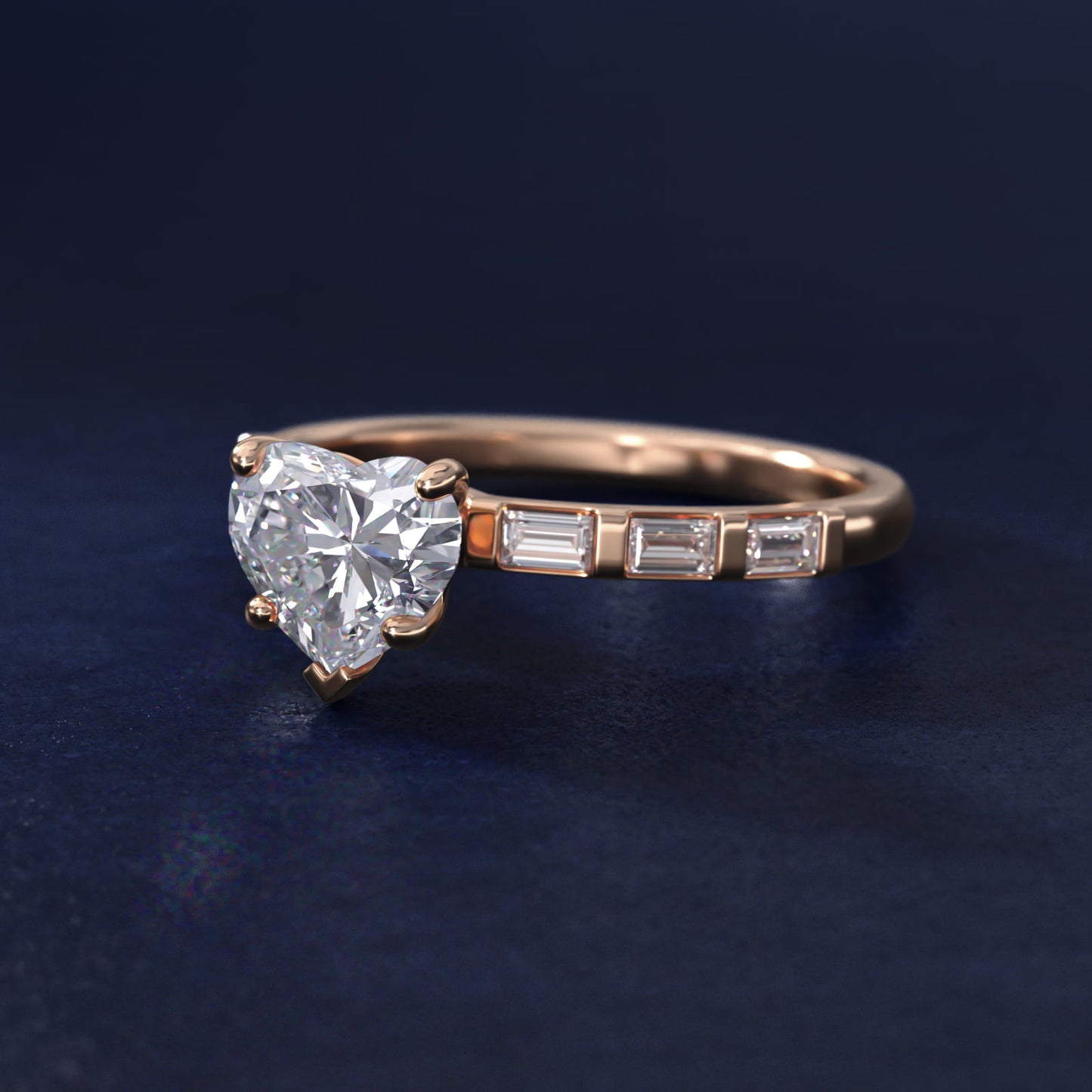 Straight Baguette Row Side Stone Diamond Engagement Ring In 14K Rose Gold By James Allen - Heart Center