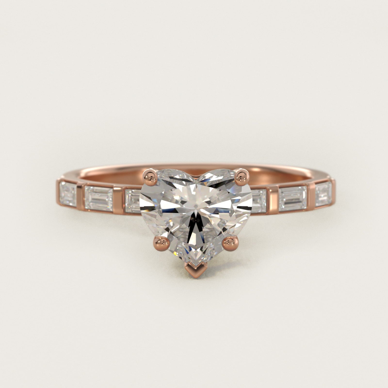 Straight Baguette Row Side Stone Diamond Engagement Ring In 18k Rose Gold By James Allen - Heart Center