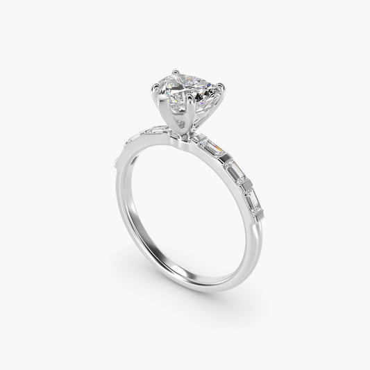 Straight Baguette Row Side Stone Diamond Engagement Ring In 14K White Gold By James Allen - Heart Center