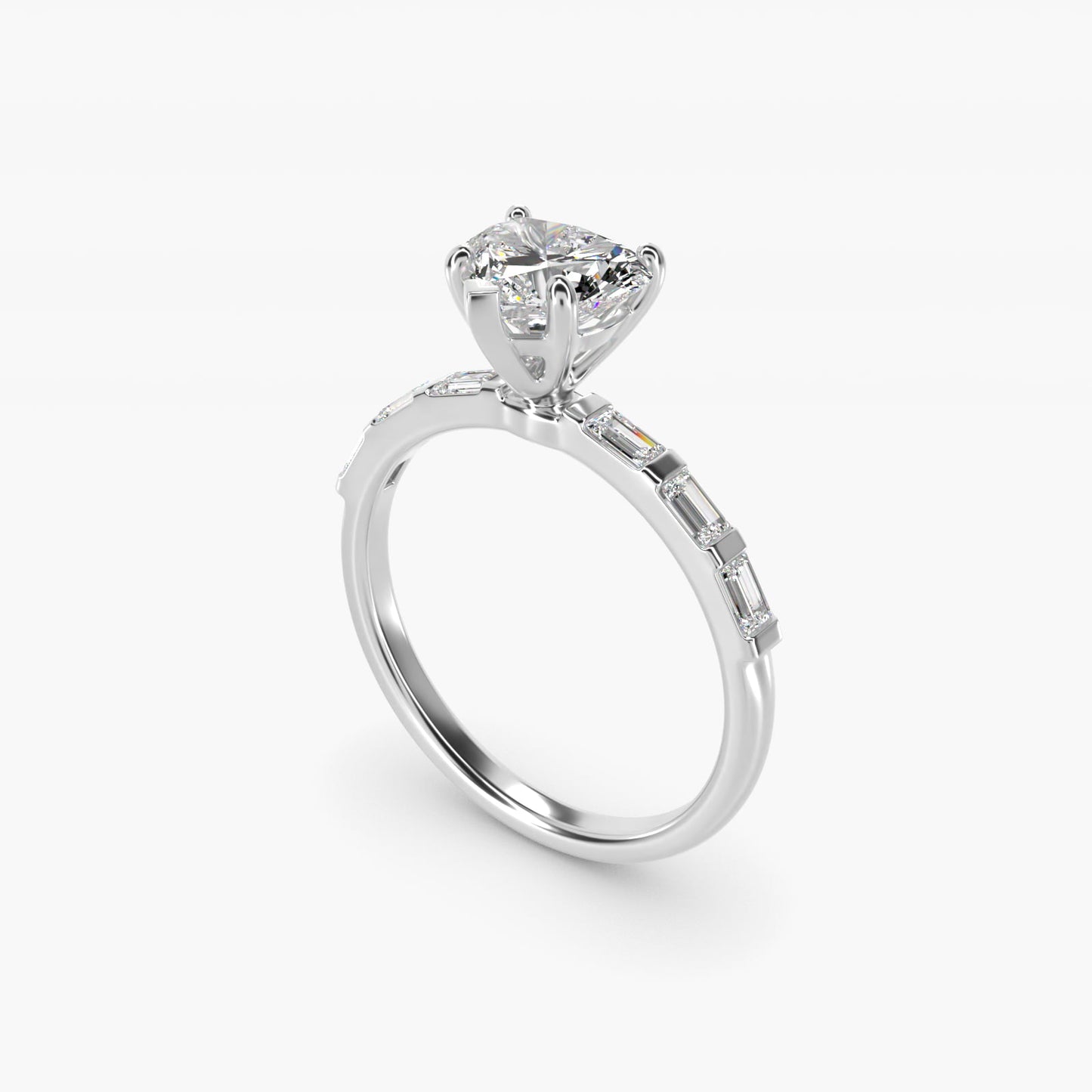 Straight Baguette Row Side Stone Diamond Engagement Ring In 18k White Gold By James Allen - Heart Center