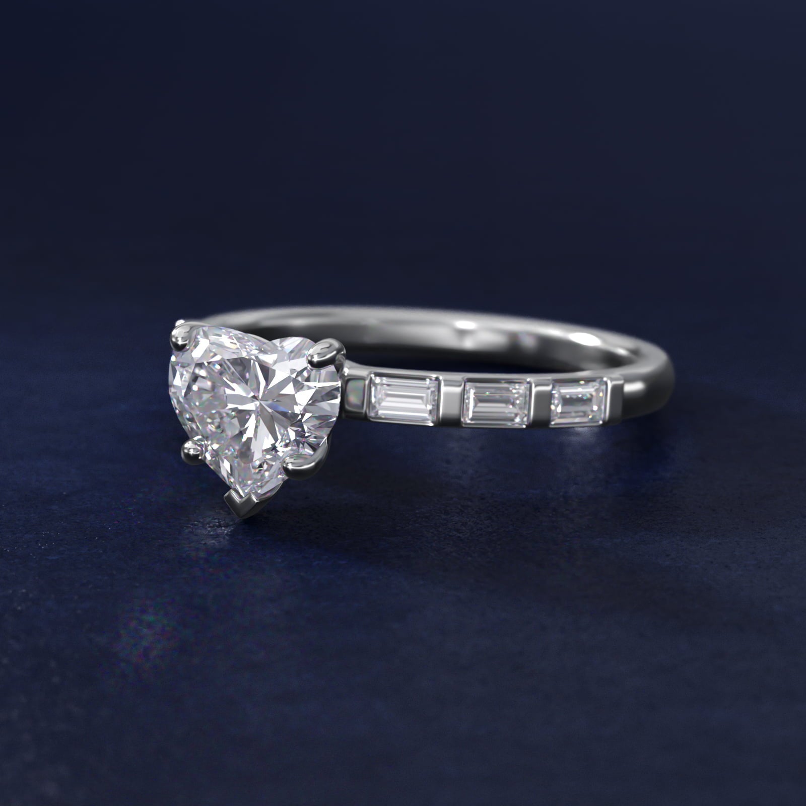 Straight Baguette Row Side Stone Diamond Engagement Ring In 14K White Gold By James Allen - Heart Center