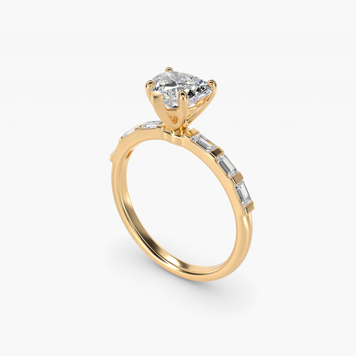 Straight Baguette Row Side Stone Diamond Engagement Ring In 14K Yellow Gold By James Allen - Heart Center